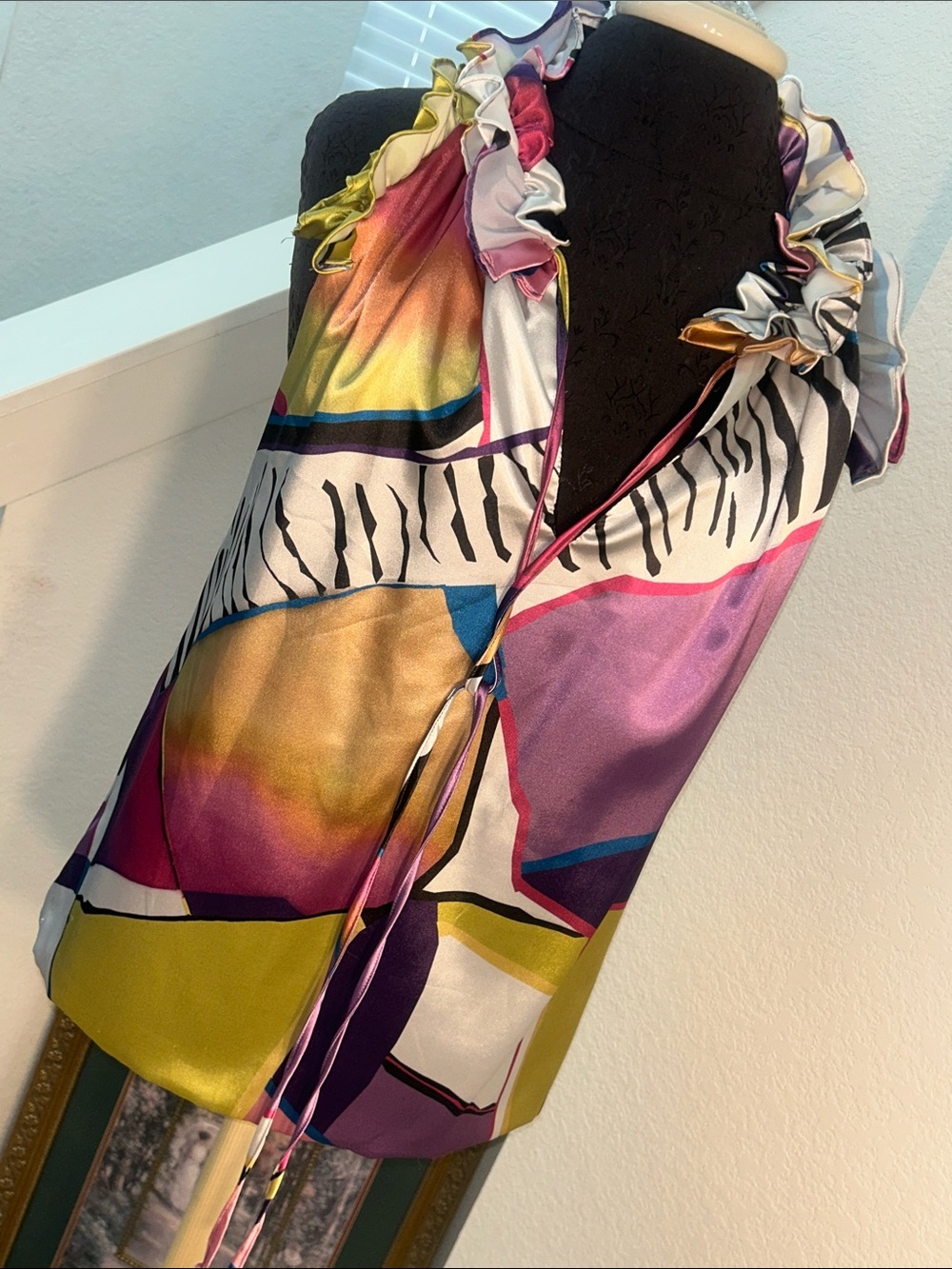 Nally & Millie Multicolor Ruffled Halter Silk Blouse